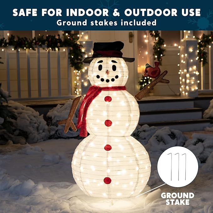 Joiedomi Snowman Christmas Decoration Outdoor, 160 LED Lighted Christmas Holiday Decorations, Collapsible Snowman Yard Lights Backyard Garden Lawn Xmas Decor, Snowman with Bird