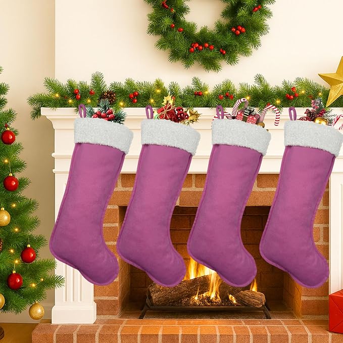 Christmas Stockings for Family Holiday Decorations and Xmas Tree Fireplace (6, Pink-Grain-Large)