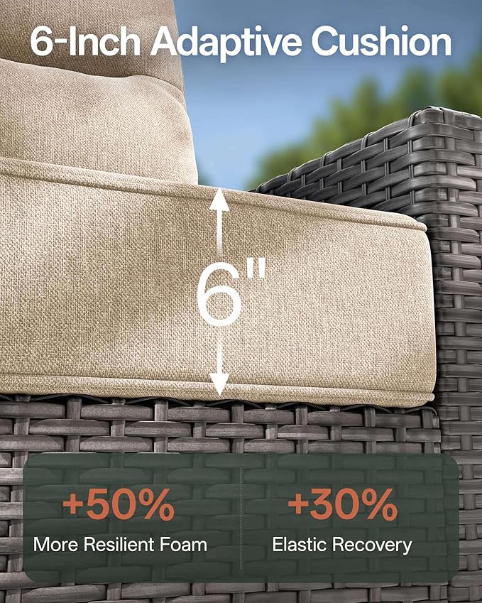 Luxury 3-Piece Patio Furniture Set with 6-Inch Thick Cushions, Outdoor Swivel Rocker Chairs and Table, Wicker Conversation Set for Porch, Deck, Balcony, Yard in Beige