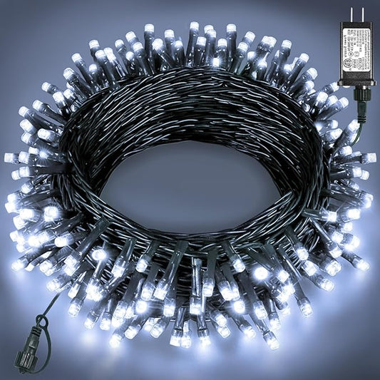 40FT 120 LED Christmas Lights Outdoor, White Christmas String Lights with 8 Modes & Waterproof, Connectable Plug in Christmas Tree Lights for Indoor Garden Tree Party Xmas Decorations