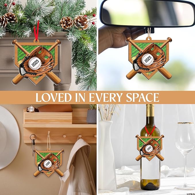 FLAGWIX Baseball Ornaments for Christmas Tree - 2D Flat (Not 3D) Suncatcher Christmas Ornaments 2025 for Tree Decorations - Baseball Gifts for Boys 12-14 and 8-12, Sports Gifts for Boys Son Team Coach