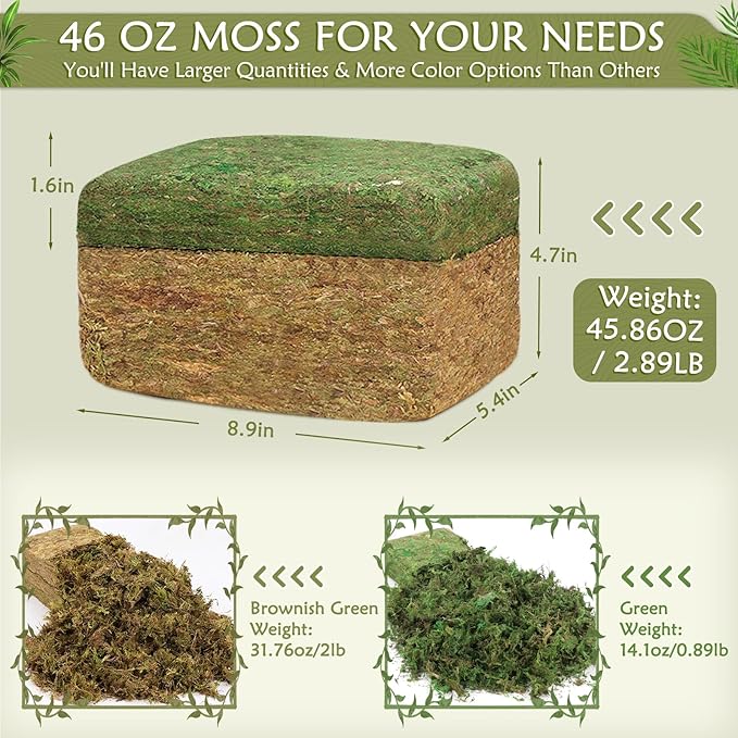 Artificial Moss - 45.86 OZ (1310g) - Premium Fake Moss Versatile for Crafts & Décor - Natural Look, Low Maintenance, Perfect for Fairy Gardens, Terrariums, Wedding Decor & Faux Potted Plants