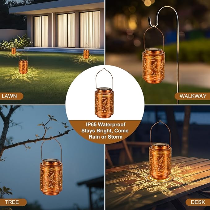 2 Pack Hummingbird Solar Lanterns, Gifts for Mom, Grandma, Outdoor Waterproof Hanging Garden Decor for Patio, Yard
