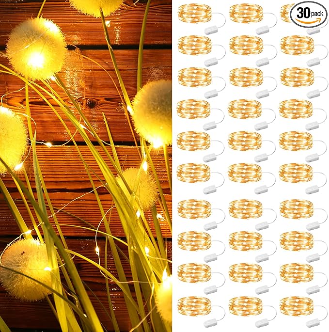 ZSJWL 30 Pack Fairy Lights Battery Operated Warm White,7Ft 20LED Mini String Light, Waterproof Twinkle Light Silver Copper Wire Lights for Wedding Party Bedroom Christmas Table Decoration