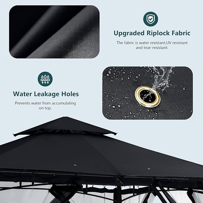 MASTERCANOPY Outdoor Garden Gazebo for Patios with Stable Steel Frame and Netting Walls (11x11,Black)