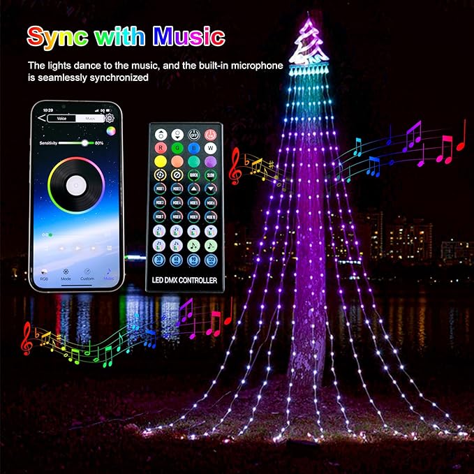 Outdoor Christmas Decorations Tree String Light with Remote APP Control 10FT 305LED Waterfall RGB Color Changing Waterproof Hanging Twinkle Fairy Light 210 Mode Timer Music Sync