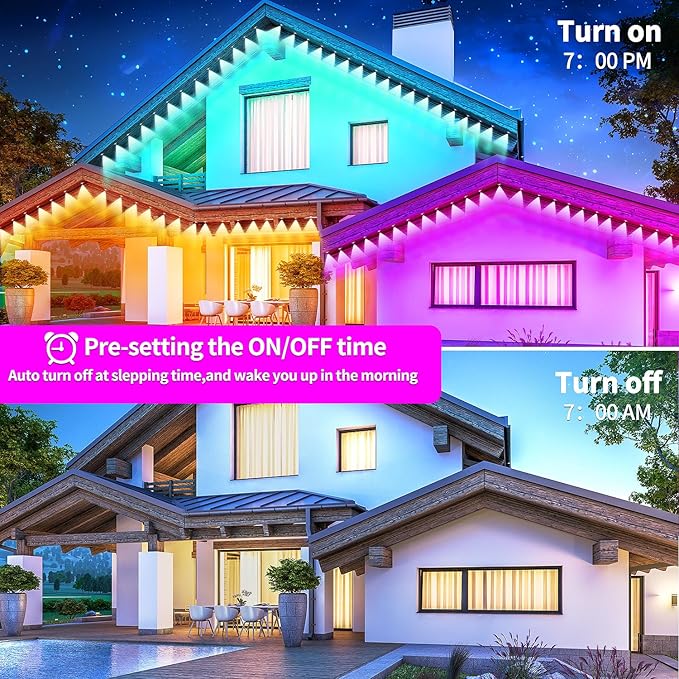 150ft Permanent Outdoor Light, RGB Smart Outdoor eave Lights with APP & Remote Control,timed Music synchronisation IP67 Waterproof LED eave Light,Suitable for Party,Halloween,Christmas,Rooftop,Garden
