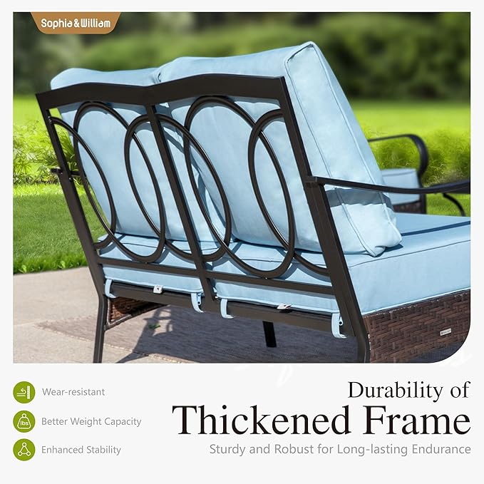 Sophia & William Extra Large Outdoor Patio Motion Sofa Chairs Set 2 PCS Heavy-Duty Metal Porch Furniture with High Back & Deep Seating Area, 5.5" Thicken Cushions for Deck, Lawn, Outside (Blue)
