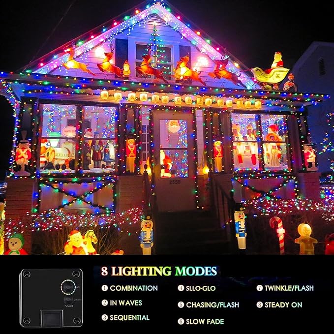 6 Pack Solar Christmas Lights Outdoor Waterproof, Super Bright 270FT 480 LED Solar Lights String with 8 Lighting Modes, Green Wire Solar Twinkle Fairy Lights for Xmas Tree Garden(Multi-Colored)