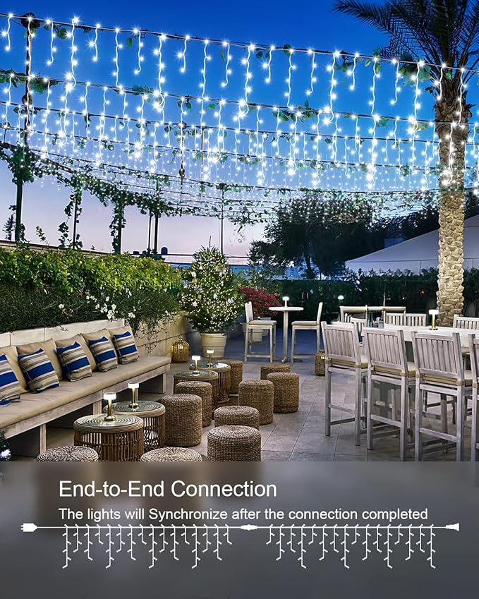 Christmas Lights Outdoor, 53 FT 486 LED Christmas Light for Outside, Timer & Memory, Plug in 8 Modes Hanging Fairy Light with 108 Drops for House Eaves Yard Patio Holidays Decorations, Cool White