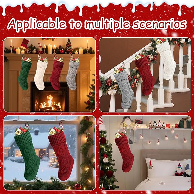 Christmas Stockings 18 Inches,Long Knitted Socks Christmas Decoration Hanging Stocking Fireplace Xmas Tree Stocking for Home Family（red+White+Green+Gray）