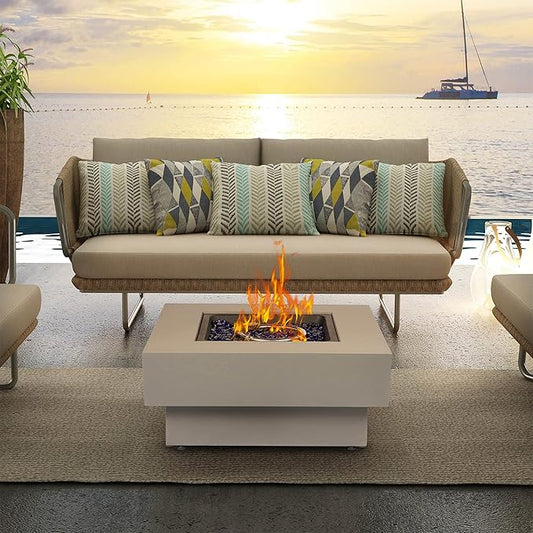 Propane Fire Pit Table, 32.5-inch 50,000 BTU Outdoor Gas Fire Table for Patio w/Lid, Glass Rocks, Cover, Pre-Attached 10ft Propane Hose, Flint Gray