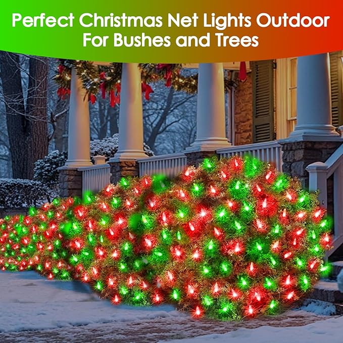 Christmas Net Lights Outdoor for Bushes, 6x5ft 120LED Net Light Outdoor Mesh Lights, Connectable Waterproof Net Light for Bushes,Garden,Yard,Trunk,Xmas Tree,Christmas Décor (Red & Green)