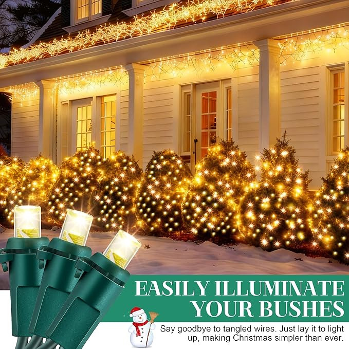 100 LED Christmas Net Lights Outdoor, Waterproof 4 x 6 Ft Outdoor Christmas Lights for Xmas Trees Decorations, Bushes,Shrubs, Connectable 5mm Net Lighting Warm White, Green Wire UL Listed, 1 Pack