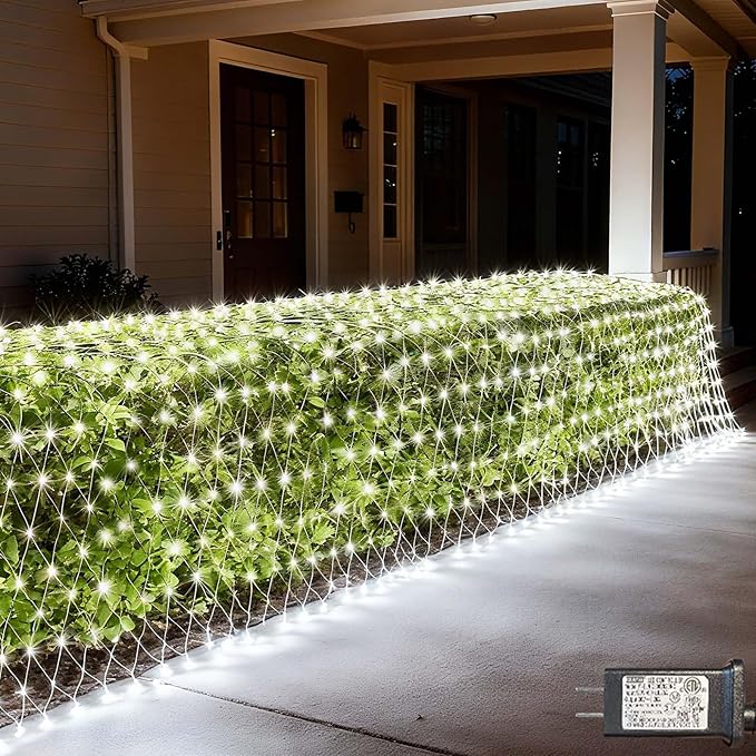 LitHome 14.8FT x 5FT Christmas Net Lights, 300 LED Net Lights Outdoor Mesh Light with 8 Modes, Connectable Waterproof Cool White Christmas Mesh Light for Bushes, Garden, Backyard, Xmas, Holiday Decor