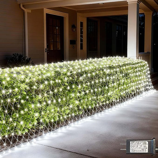 LitHome 14.8FT x 5FT Christmas Net Lights, 300 LED Net Lights Outdoor Mesh Light with 8 Modes, Connectable Waterproof Cool White Christmas Mesh Light for Bushes, Garden, Backyard, Xmas, Holiday Decor