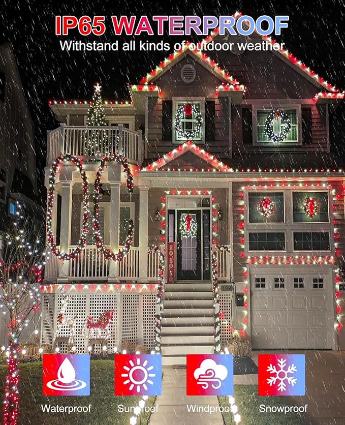 Red and White Christmas Lights Outdoor, 80FT 240 LED Christmas Tree Lights Waterproof Plug in, 8 Modes Connectable Christmas Decorations Green Wire for Indoor Bedroom Xmas Patio Party