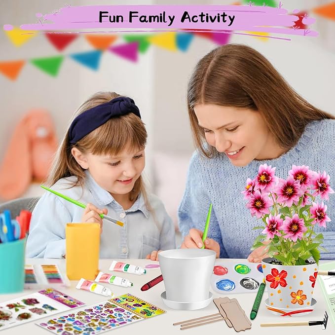 Paint & Plant Children’s Gardening Kit for Girls Boys Toys Garden Flower Gardening Gift for Kids Flower Pots Seeds Art Craft Grow Garden Planting Set for Kids Age 4 5 6 7 8 9 10 11 12 13 14 Years Old