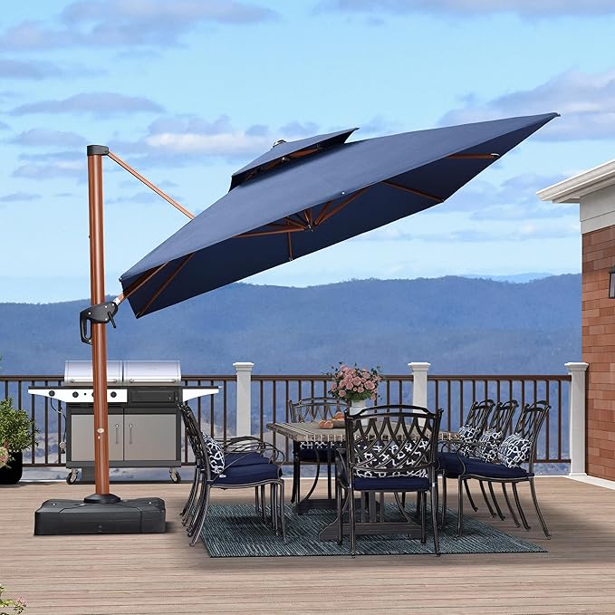 PURPLE LEAF 10' X 13' Double Top Deluxe Rectangle Patio Umbrella - Offset Hanging Cantilever Umbrellas in Spectrum Indigo