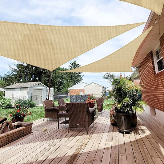 Patio Paradise 7' x 7' x 6'10" Sun Shade Sail Triangle Canopy, Permeable Shade Cloth Fabric Sunlight Block Patio Cover HDPE Deck Awning for Outdoor Backyard Pergolas Roof Shading, Sand