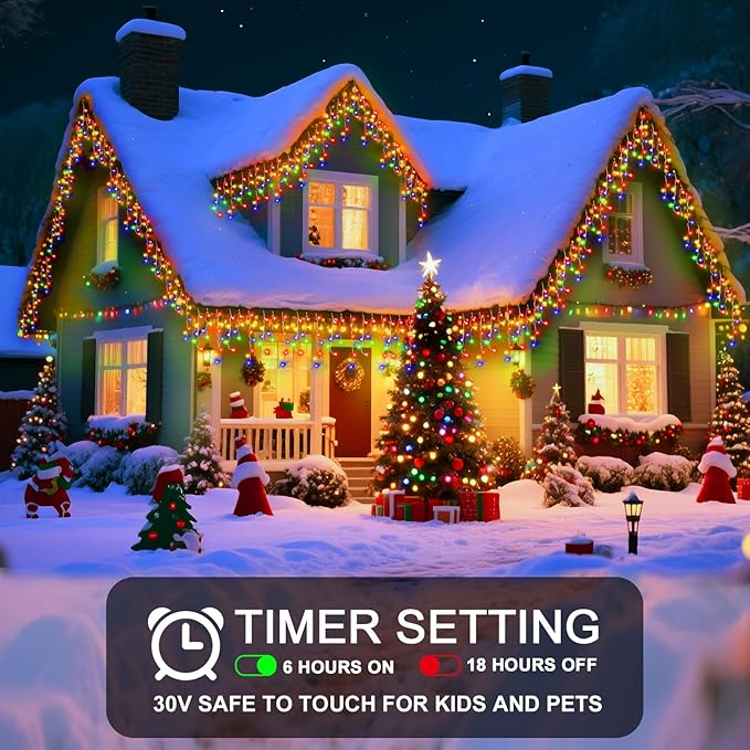 66 Ft Ice Lights for Outside, 640 LED Christmas Lights Outdoor Plug in, Christmas String Lights with 11 Modes & Timer for Holiday, Party, Wedding, House, Patio, Outdoor Decorations