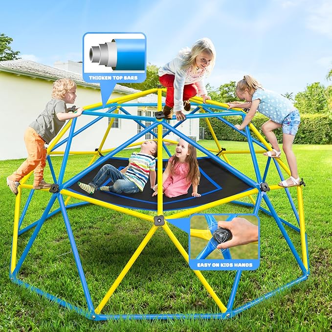 Hapfan Jungle Gym, 10ft Climbing Dome with Hammock and Swing, Outdoor Play Equipment with Monkey Bars for Kids 3-12, Supports 800LBS Backyard Climbing Toys