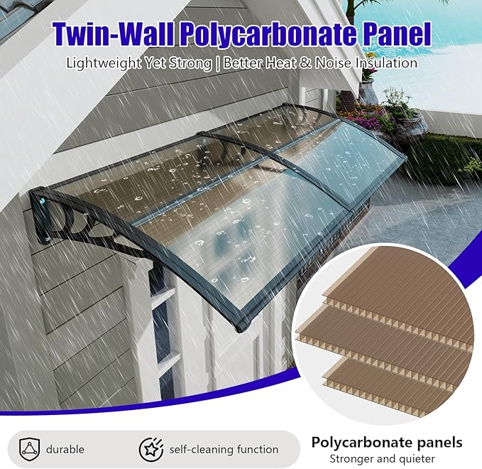 Awning for Door Entrance,35x60 inches Window Awnings for Doors Canopy Polycarbonate Cover Patio Door Awning UV Rain Snow Sunlight Protection Hollow Shee