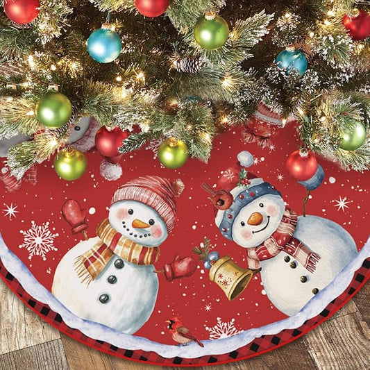 48 Inch Snowman Christmas Tree Skirt – Holiday Tree Mat for 6 to 7.5 Ft Trees, Durable & Soft Christmas Decorations for Home, Living Room, Party, Winter Holiday Decor
