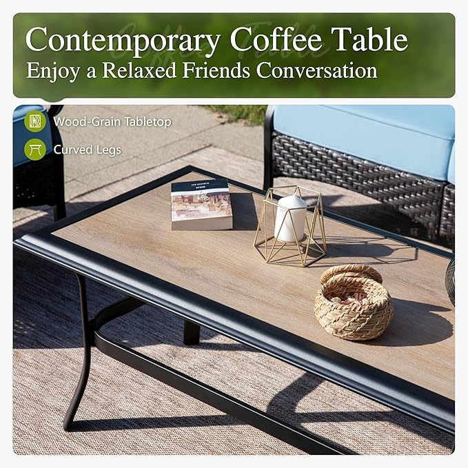 Sophia & William Patio Furniture Set, 5 Piece Metal Outdoor Conversation Set with 3-Seater Outdoor Couch, 2 Swivel Chairs, 1 Loveseat,1 Coffee Table for Outdoor Seating, Backyard, Porch(Blue)