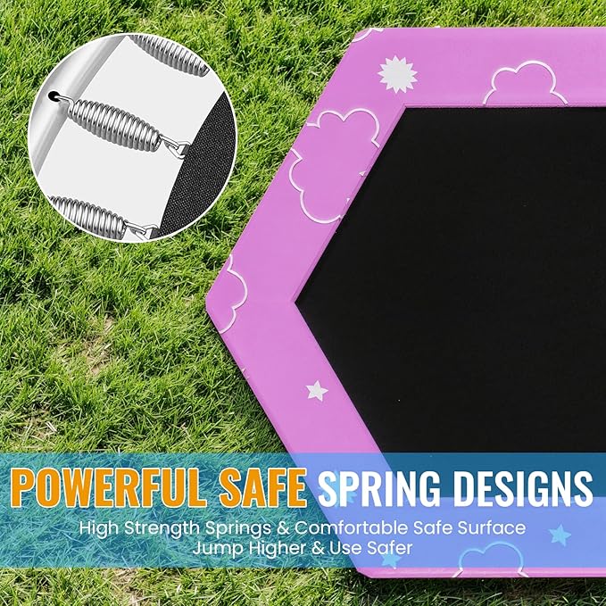 LAMERGE 55" 7-in-1 Round Trampoline for Kids Boys & Girls Ages 1-8, Indoor & Outdoor Trampoline for Fun, Adjustable Height Handrail ＆ Enclosed Safety Net ＆ Durable Designs for Toddlers Children
