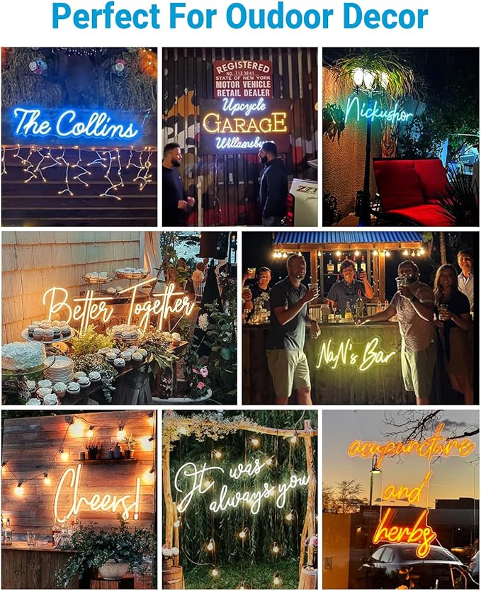 DUNACO Large Custom Outdoor Neon Sign, Personalized Neon Signs Waterproof for Backyard, Outdoor Neon Signs Customizable Dimmable LED Light for Wedding Patio Pool Oasis Party Business