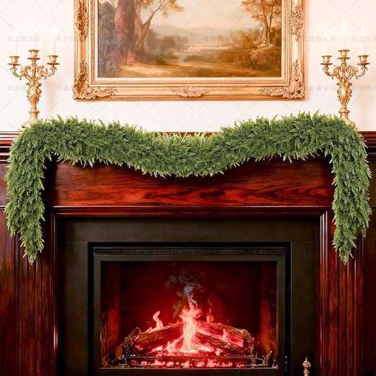 6/9ft Christmas Cedar Garland Artificial Realistic Soft and Thickness Green Faux Fake Full Cedar Pine Garland for Table, Mantle, Wall, Indoor, Outdoor Christmas Decorations (6FT)