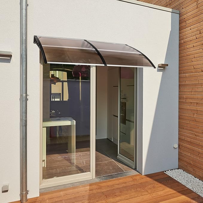 Window Awning Door Canopy Exterior- 38" x 80" Aluminum Door Awning, Polycarbonate Cover Patio Canopy Awning for House, Outside, Rain Snow & UV Resistant (Brown Board & Black Bracket)