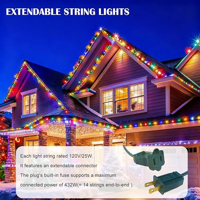 C9 LED Outdoor Christmas Lights,C9 String Lights with Quick Clips,for Xmas House Roof Gutter,Plug in & Connectable,50FT 50 Light,Multicolor