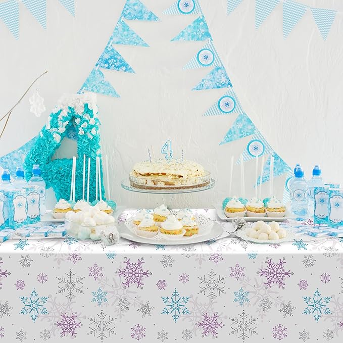 12 Pieces Christmas Snowflake Party Tablecloth Decorations,Plastic Purple and Blue Winter Wonderland Table Cover for Winter Christmas Birthday Holiday Party Decorations and Supplies,54x108 inch