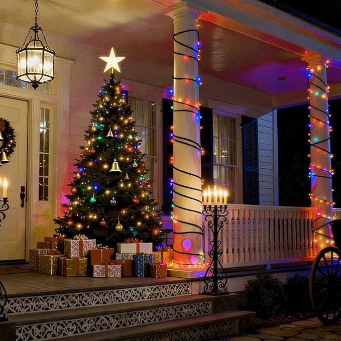 Upgrade 4 Pack Solar Christmas Lights Outdoor Waterproof, Color 400 LED Solar Fairy Lights, 8 Modes Solar String Lights for Outside Christmas Decorations Patio Yard Tree Garden