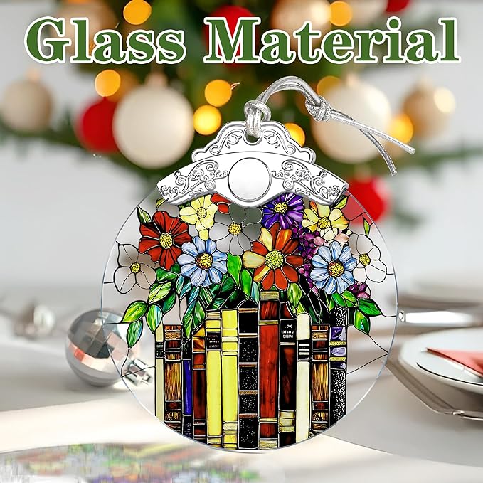 Flower Book Stained Glass Ornament, Christmas Ornaments – Christmas Tree Ornament, Holiday Decor, Xmas Stocking Stuffers, Gift Idea, Bookworm Gift, Book Reader Gifts