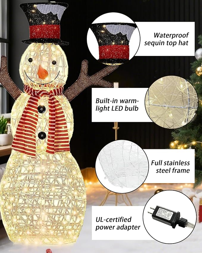 44'' Christmas Outdoor Lighted Snowman Yard Xmas Decorations Indoor or Outdoor Holiday Decoration Figure Light up Snowman for Party Festival Decor Indoor/Outdoor Garden Lawn and Front Yard