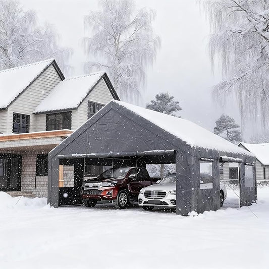 20x20ft Heavy Duty Carport, Canopy with Roll-up Ventilated Windows & Side Door All Weather, Easy Assembly Portable Car Shelter for Garage/Storage/Party