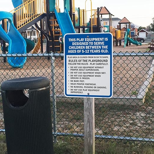 SmartSign 24 x 18 'Equipment Designed To Serve Children Ages 5-12, Rules Of Playground' Metal Sign, 80 mil Aluminum, 3M Laminated Engineer Grade Reflective, Blue/Black/White, USA-Made