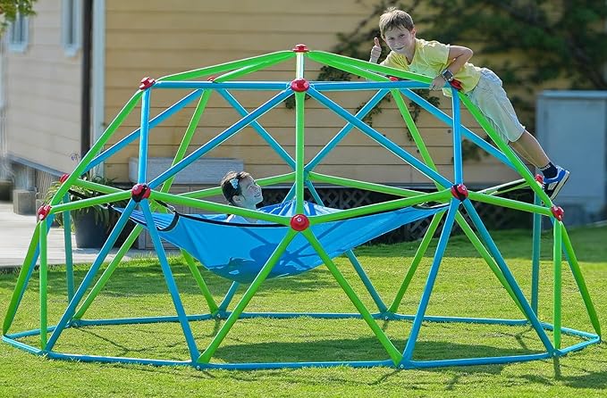 Zupapa 10FT Climbing Dome with Hammock, Outdoor Jungle Gym for Kids, Geometric Dome Climber Supporting 1000LBS Outdoor Play Equipment, Cyan&Green