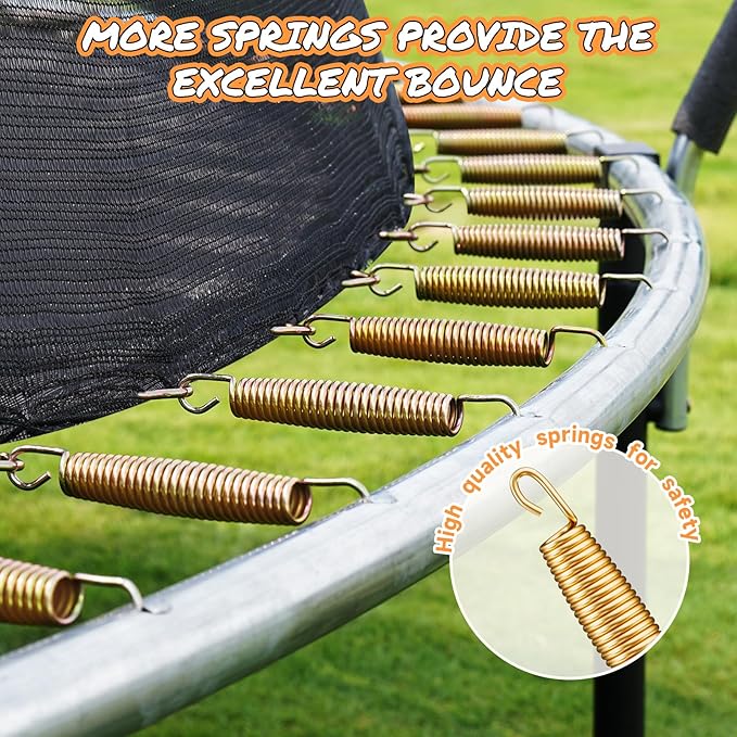 10FT 12FT 14FT 15FT 16FT Outdoor Trampoline with Enclosure Net, Heavy Duty Yard Trampolines, ASTM Approval Recreational Trampolines for Kids and Adults
