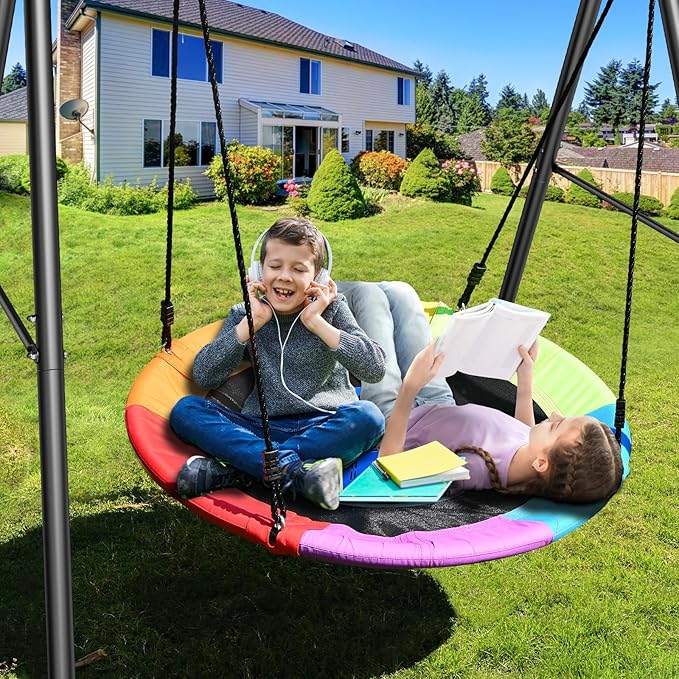 Trekassy 440lbs Swing Set with 40 Inch Saucer Tree Swing and Heavy Duty A-Frame Metal Stand (Multicolor)