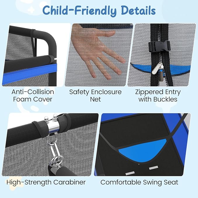 Goplus 6 x 4 FT Rectangle Trampoline for Kids, Indoor Outdoor Toddler Trampoline with Swing, Gymnastics Bar & Safety Enclosure Net, ASTM Approved Gift for Children Boys Girls