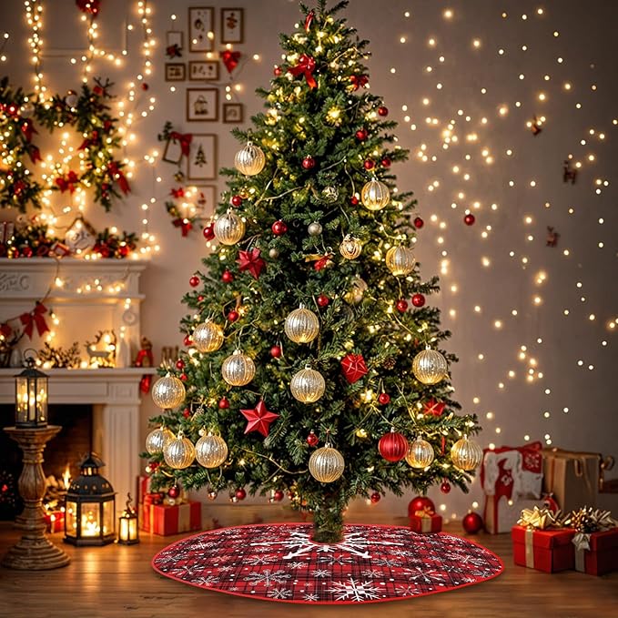 48 Inch Snowflake Christmas Tree Skirt – Holiday Tree Mat for 6 to 7.5 Ft Trees, Durable & Soft Christmas Decorations for Home, Living Room, Party, Winter Xmas Holiday Decor