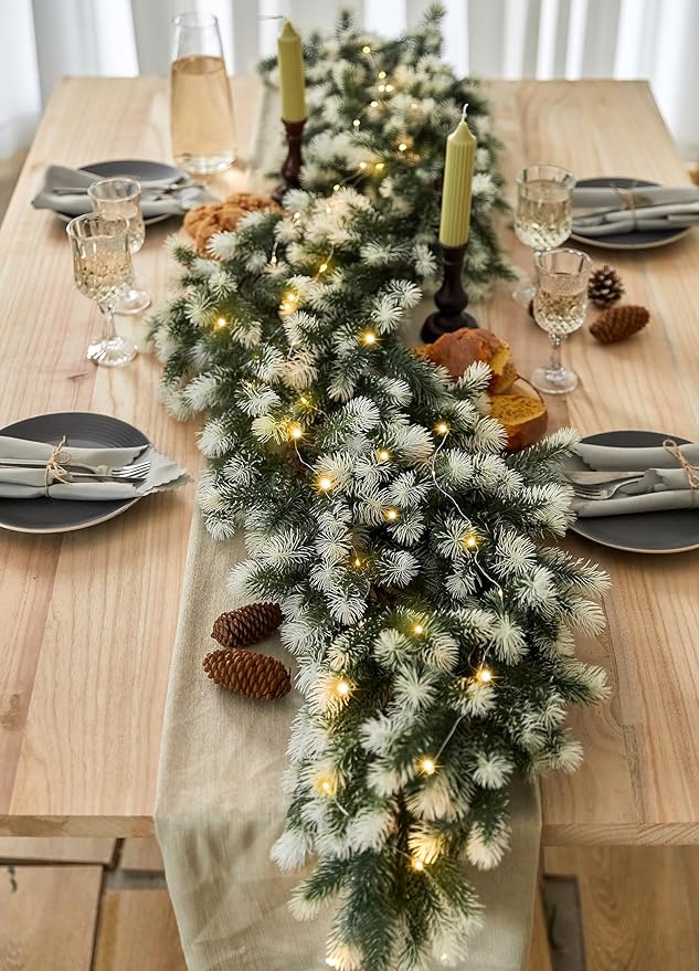 6FT PARTY JOY Seasonal Artificial Christmas Garland with LED String Lights Pine Needle Greenery Garland Holiday Outdoor Winter Decor