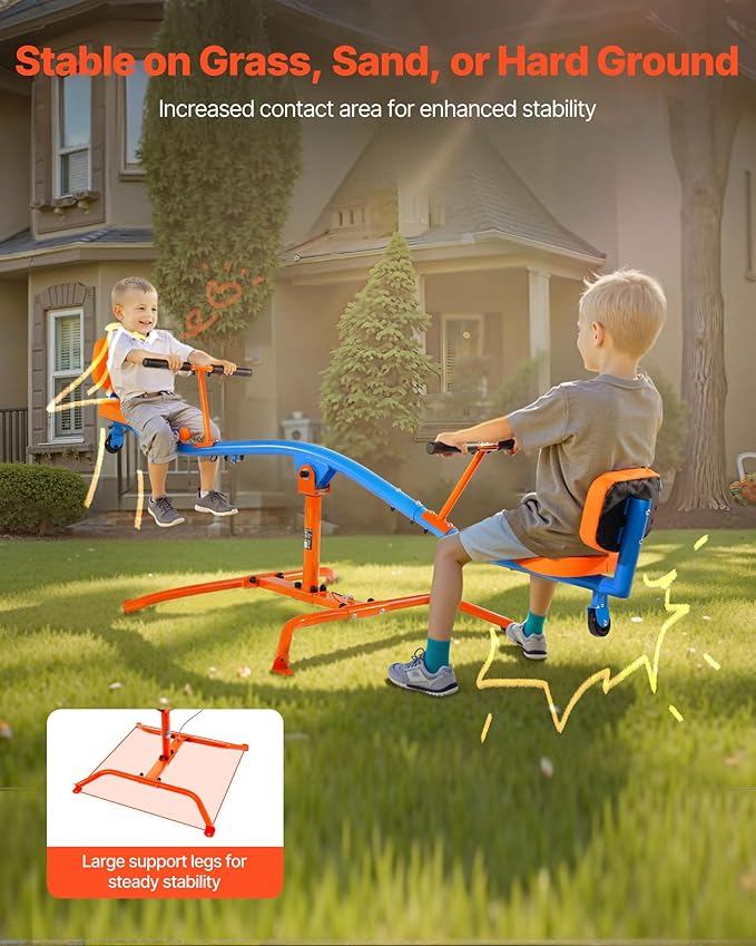 VEVOR Seesaw Teeter Totter for Kids Outdoor, 300 lbs Load Capacity, Sit and Spin Teeter Totter with Easy-Grip Handles, Playground Equipment with Swiveling 360 Degrees Rotating for Children Aged 3+