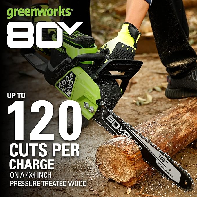 Greenworks 80V 16 Brushless Cordless Chainsaw (Great For Tree Felling, Limbing, Pruning, and Firewood / 75+ Compatible Tools), Tool Only