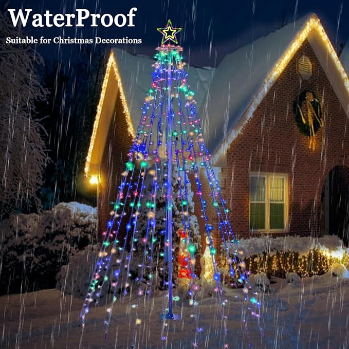 Christmas Decorations Christmas Tree Lights 10.2Ft Outdoor Star Lights Decor Waterproof Warm White & Multicolor