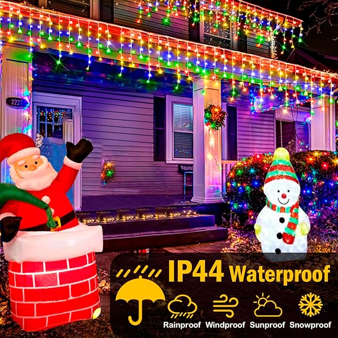 Heceltt Color Changing Christmas Lights, 2 Pack Total 98FT 960 LED Ice Lights for Outside with 180 Drops, 11 Modes Warm White to Multicolor Ice String Lights for Christmas Eaves Party Decorations